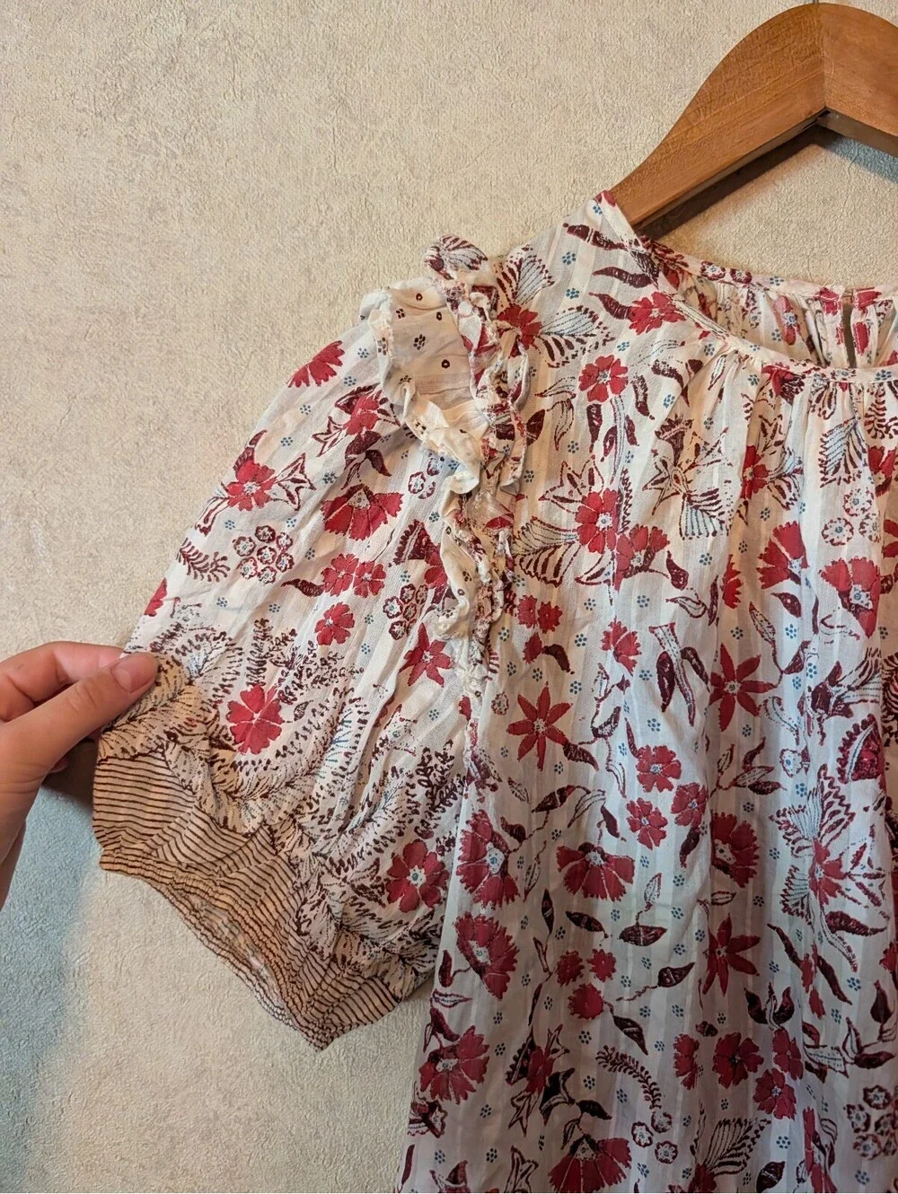 ULLA JOHNSON white floral Arbor short sleeve cotton blouse sz 4